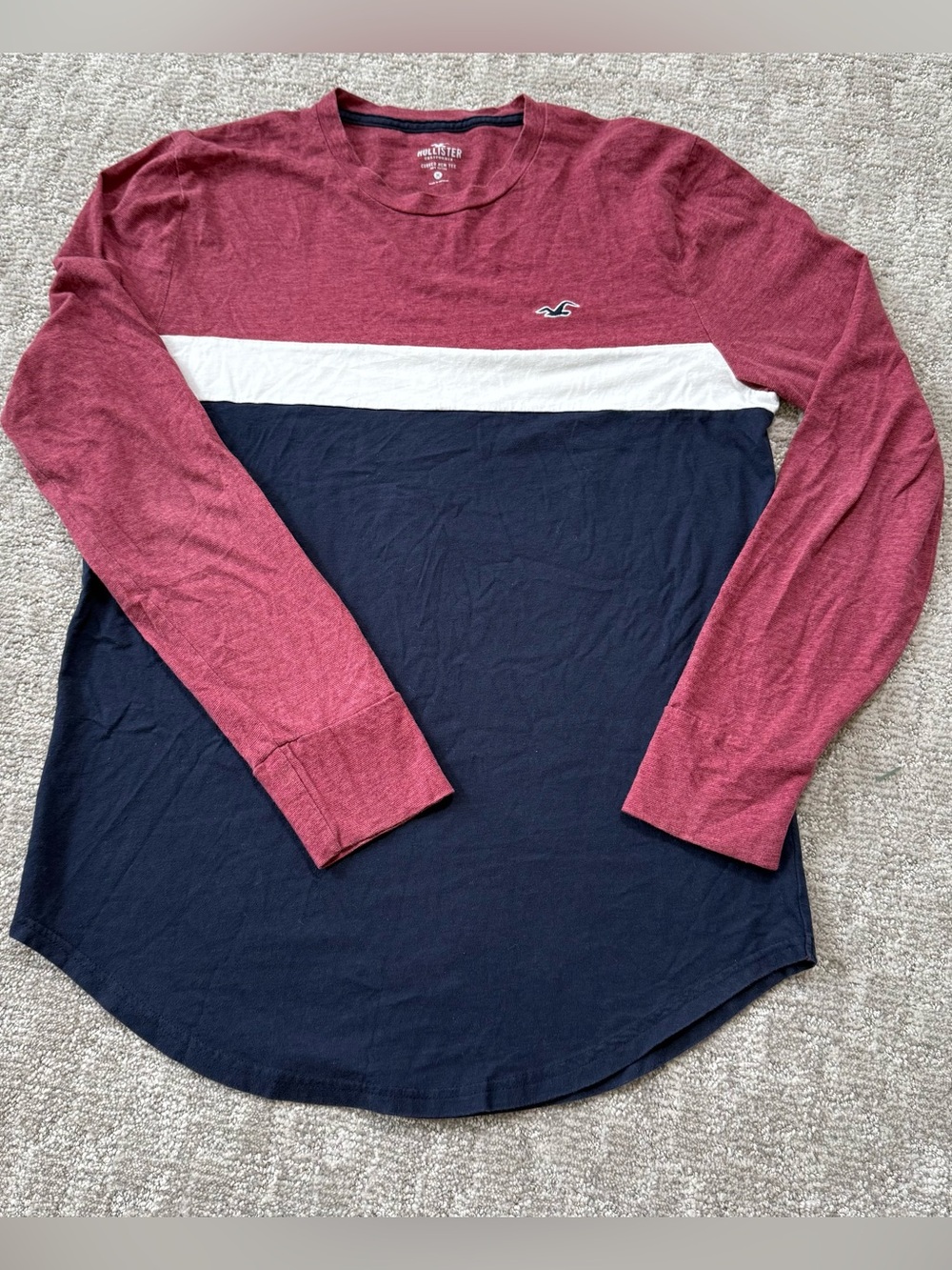 Hollister Burgundy, White & Navy Colorblock Long-Sleeve Tee
